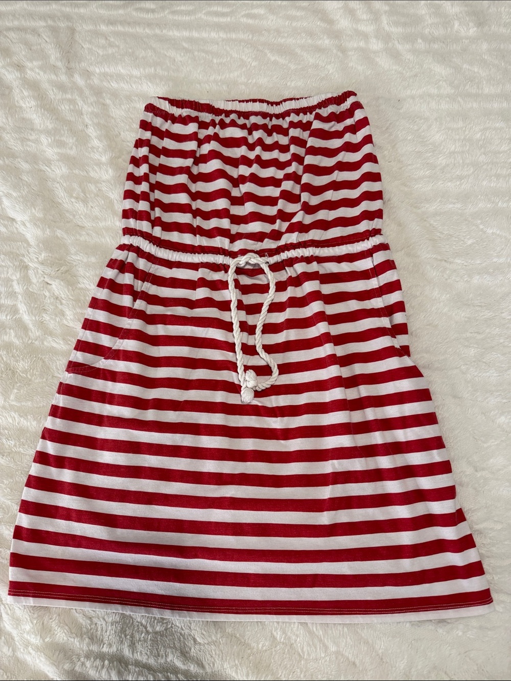 feathers Red and White Striped Rope-Draw Mini Skirt-romper